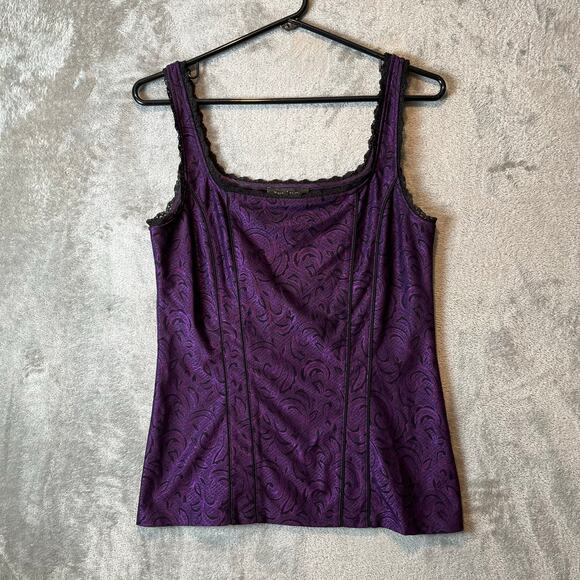 Y2K Vintage Gothic Paisley Purple Brocade Corset Tank Top Lace Trim Grunge Small - Picture 1 of 5